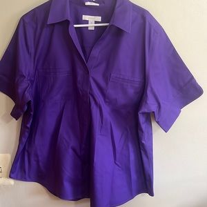 CHICO'S Women NON IRON Cotton Blouse Short Sleeve Deep Magenta size 4 XL purple